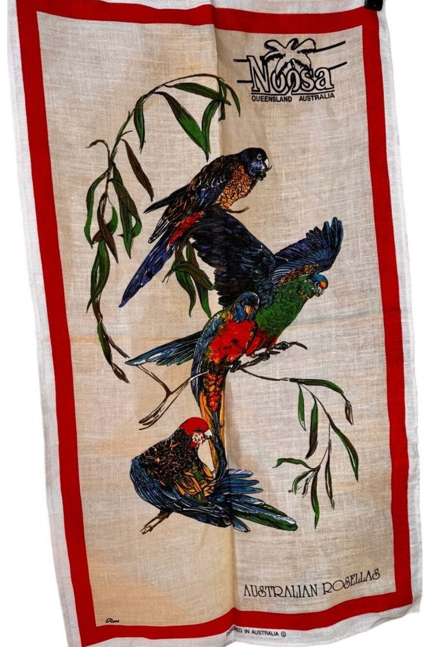 Vtg New Souvenir Australian Parrots Rosellas Linen Tea Towel Tapestry